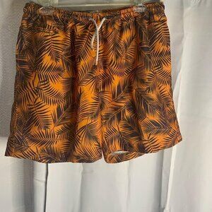 Surf & Swim Co. Swim Trunks, Orange/Black Palm trees, Men's L